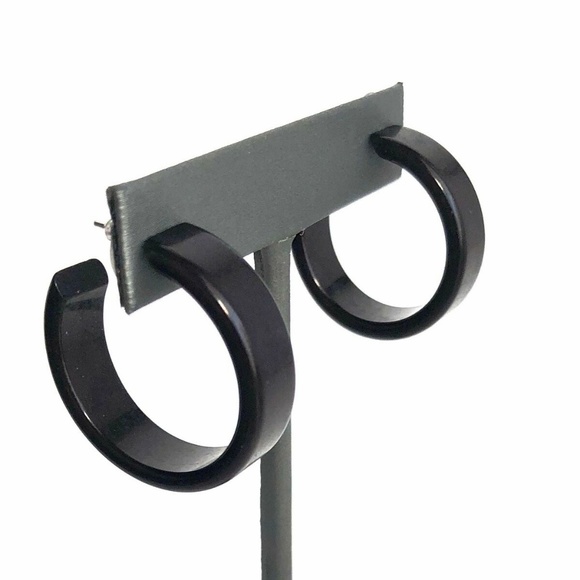 Black Shiny Small Lucite Portland Hoop Earrings - Picture 3 of 8